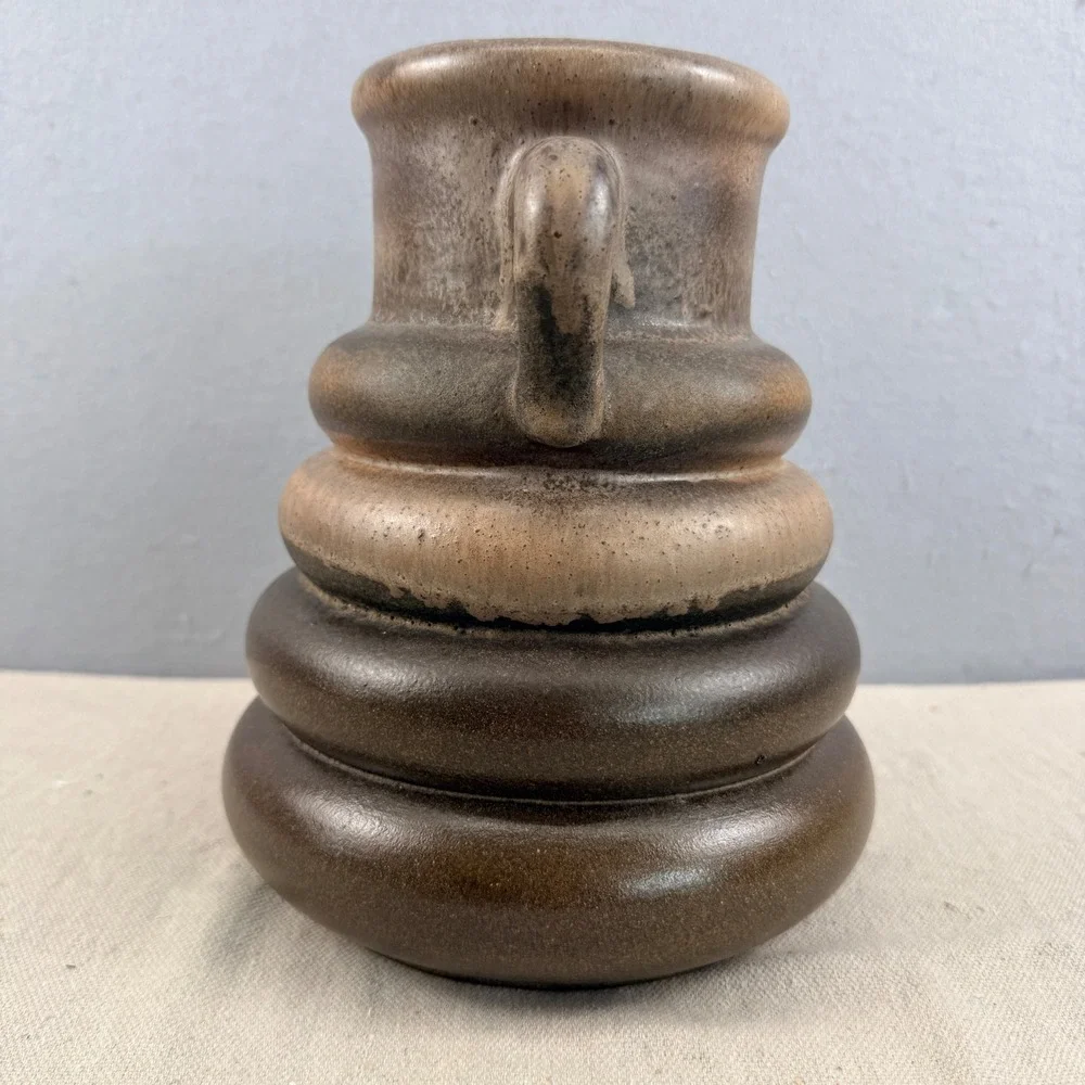 Vintage West German Pottery Vase Beehive Shape Brown Fat Lava Glaze 8